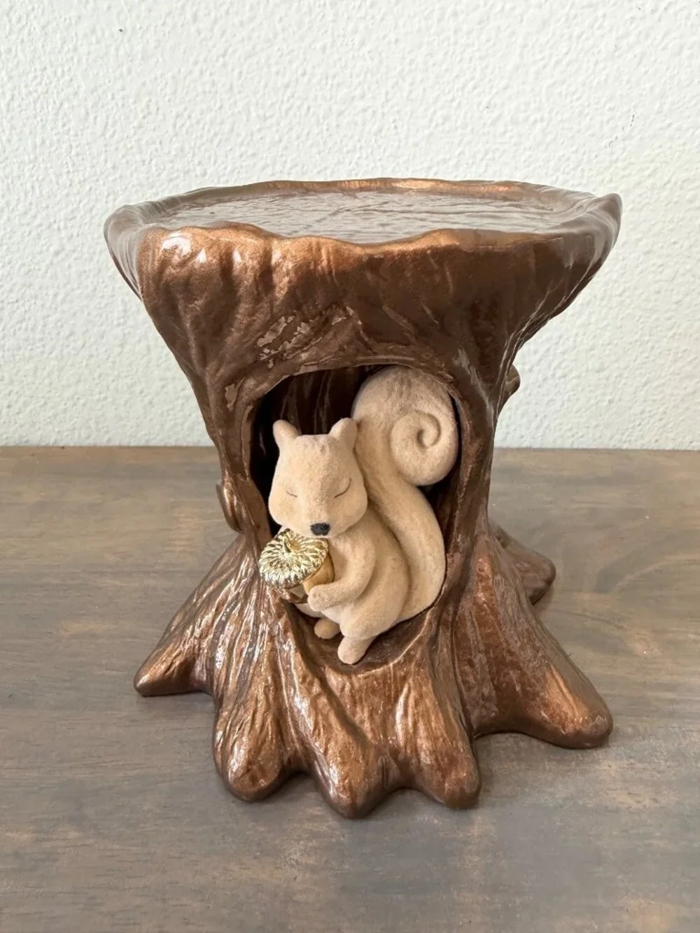 Bath and Body Works Flocked Squirrel in Tree 3 Wick Full Size Candle Holder
